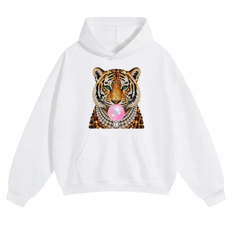 Glam Tiger Bubble Gum T-Shirt/Sweatshirt/Hoodie – Rhinestone Style Animal Graphic Tee, Y2K Streetwear Top