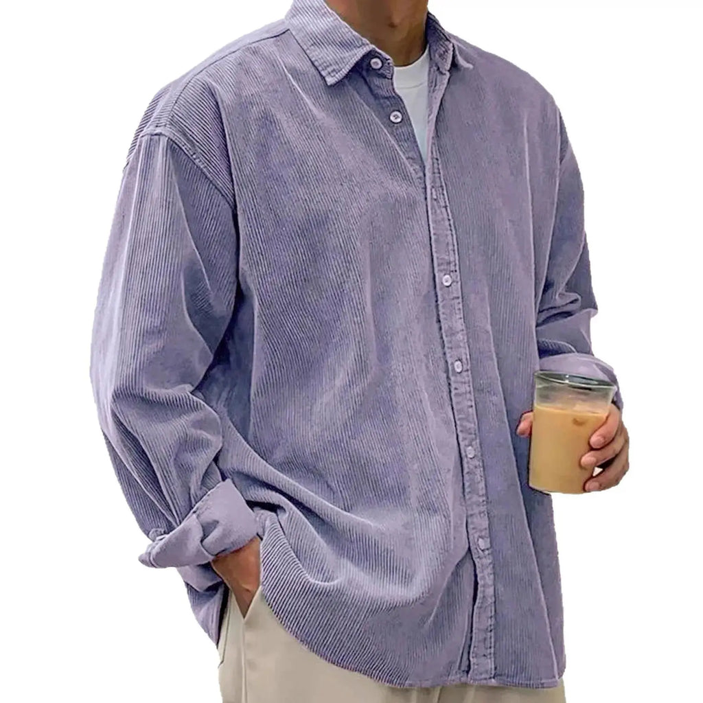 Men’s Corduroy Button-Down Shirt – Relaxed Fit Long Sleeve Casual Overshirt