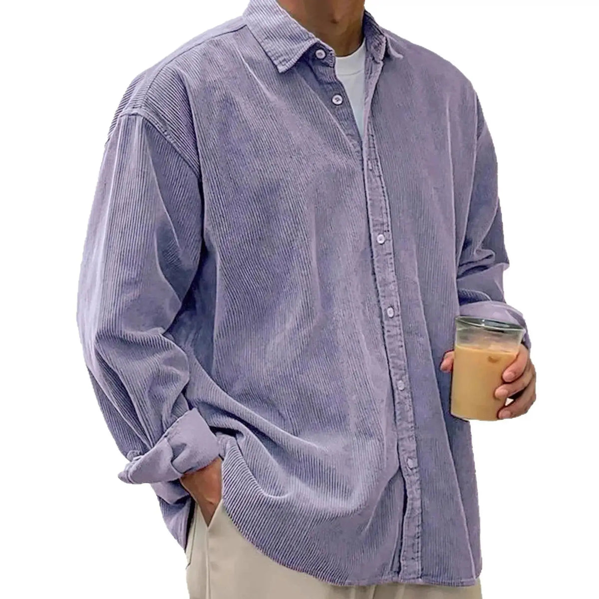 Men’s Corduroy Button-Down Shirt – Relaxed Fit Long Sleeve Casual Overshirt