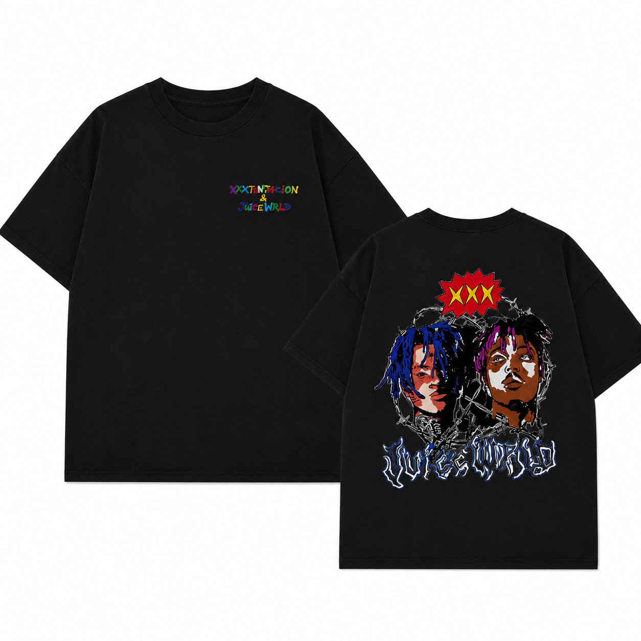 XXXTENTACION & Juice WRLD Tribute Hoodie/Sweatshirt/T-shirt – Vintage Rap Graphic Front & Back Pullover Sweatshirt