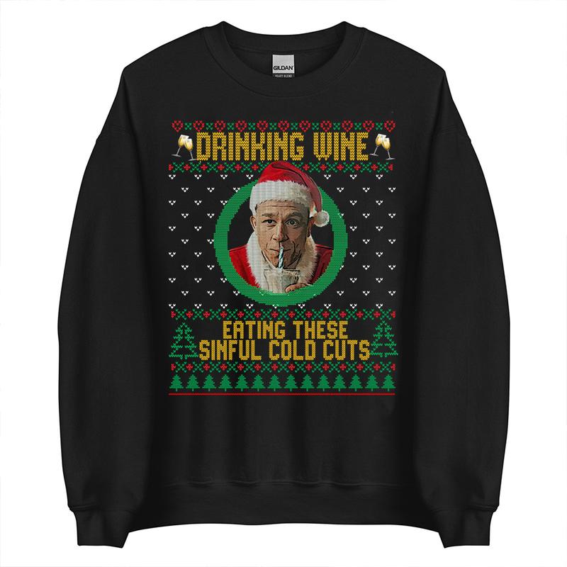 Charlie Hunnam Ed Gein Ugly Christmas Sweatshirt, Drinking Wine Eating These Sinful Cold Cuts Xmas Sweater, Ed Gein Monster Shirt