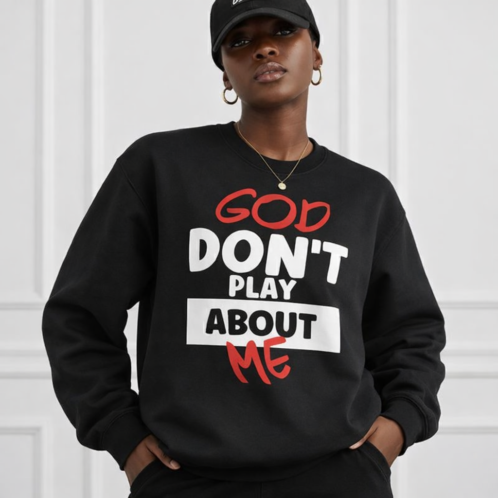Plus Size Trendy Casual T-Shirt with Inspirational God Don't Play About Me Quote Print for American Women All Seasons Cotton Loose Top Unisex Garment
