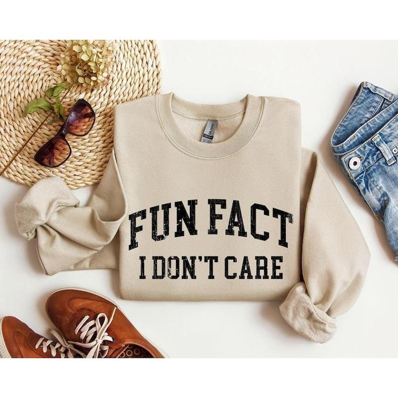 Fun Fact I Don't Care Sarcasm Sweatshirt, Sarcastic Sweater, Sassy Funny Shirt , Funny Graphic T-shirt, Sarcastic Funny Fun Fact Tee