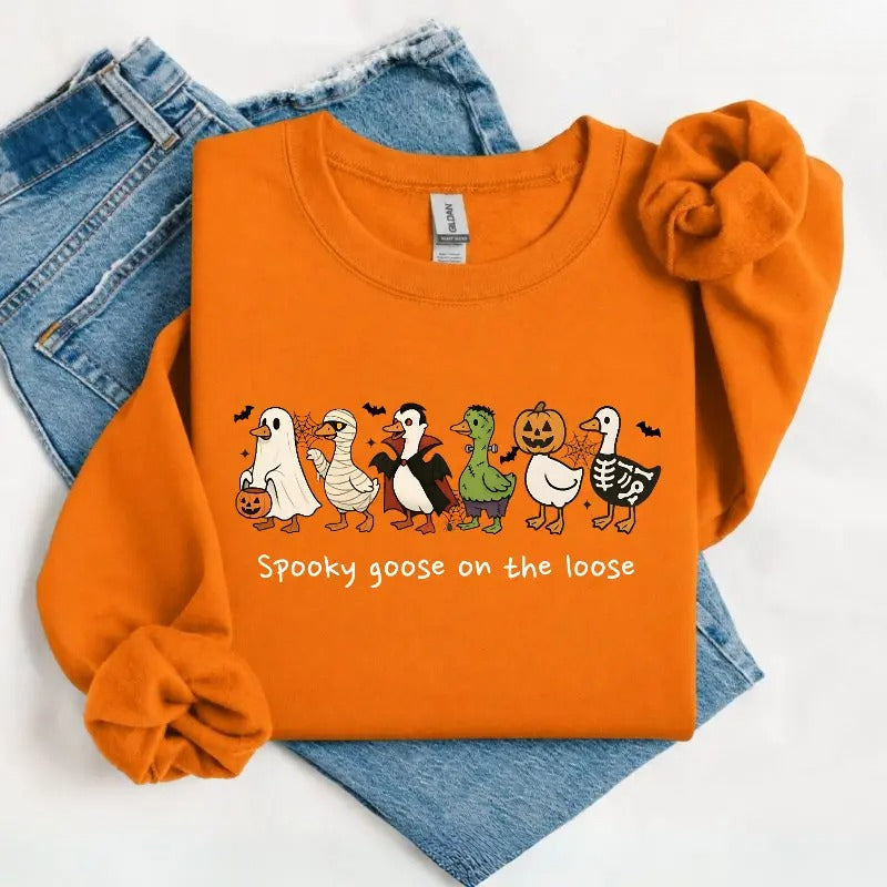 Spooky Goose on the Loose Sweatshirt/Hoodie/T-shirt – Cute Halloween Goose Graphic Crewneck