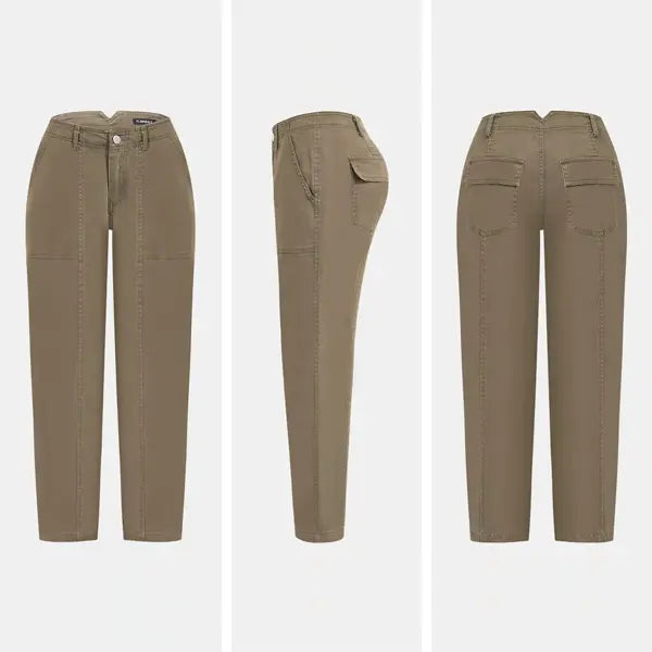 Women’s Barrel Leg Pants – Washed Casual Utility Pants with Deep Pockets
