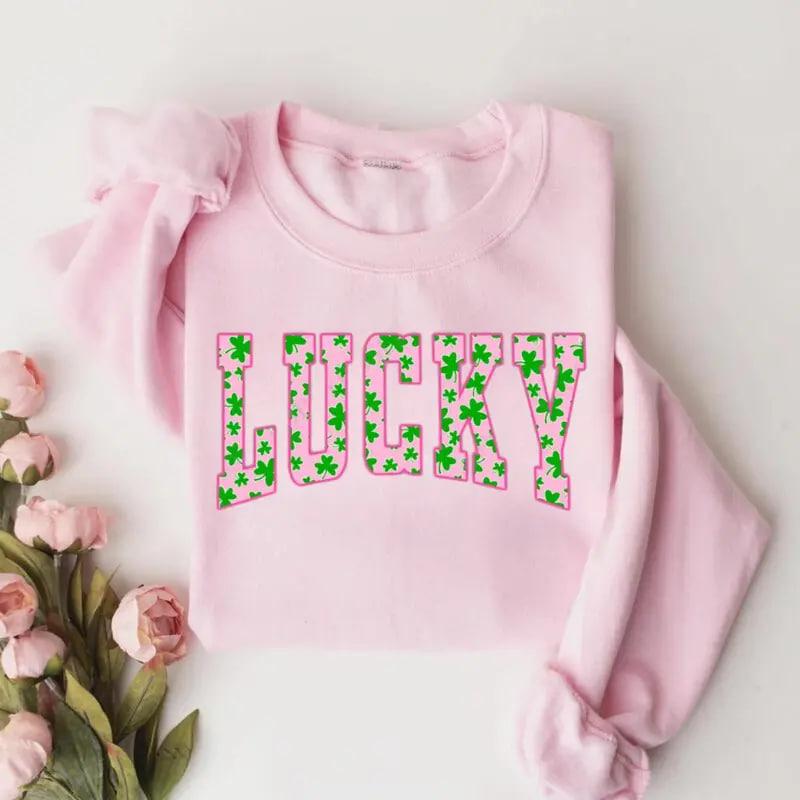 Lucky Clover sweatshirt with green shamrock design, perfect for St. Patrick’s Day, a cute Irish holiday shirt combining festive style and cozy comfort Shirt / Hoodie / Sweatshirt