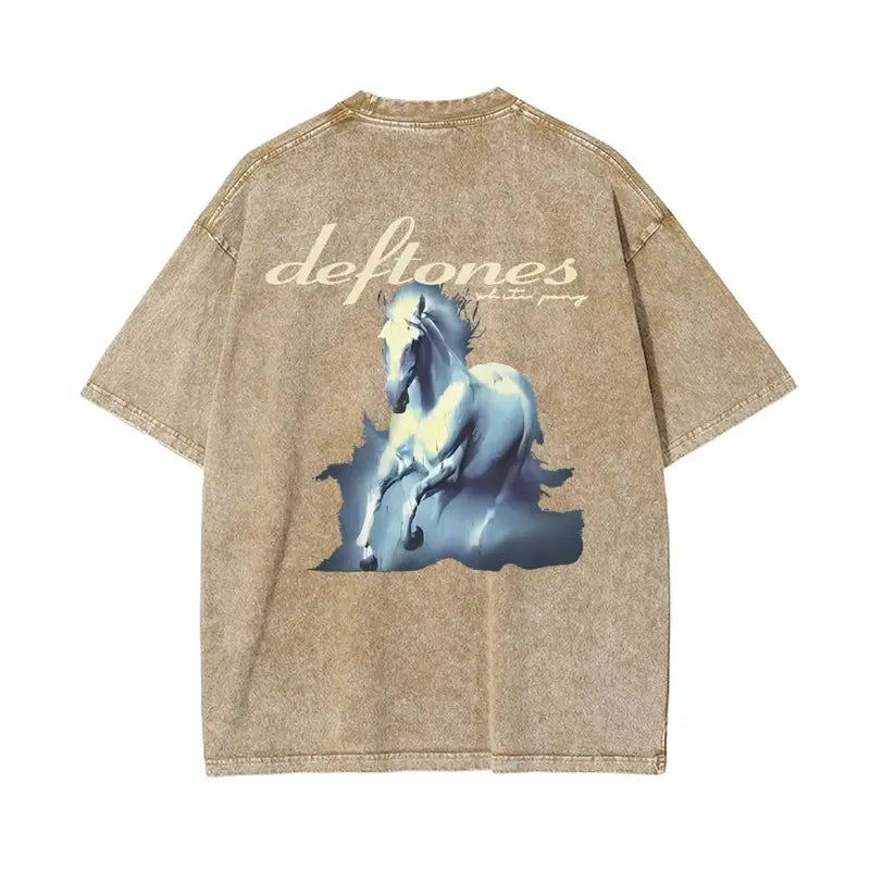 Rockv with WHITE PONY Washed Tee - Unisex  90s Limited Washed T-Shirt/Sweatshirt/Hoodie