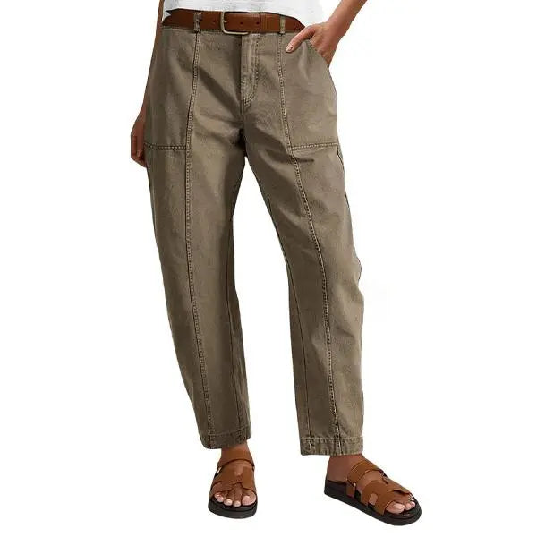 Women’s Barrel Leg Pants – Washed Casual Utility Pants with Deep Pockets