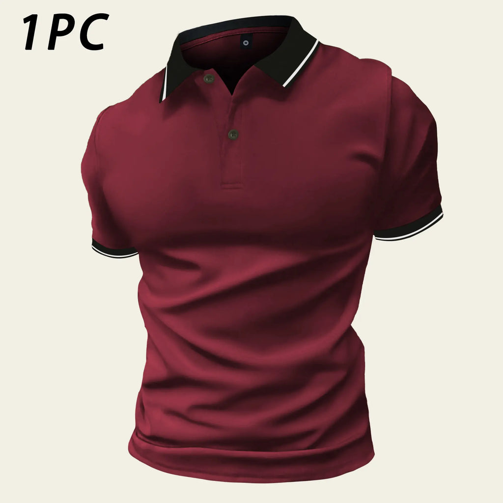 Men's Contrast Collar Polo Shirt – Classic Short Sleeve Golf Style Top