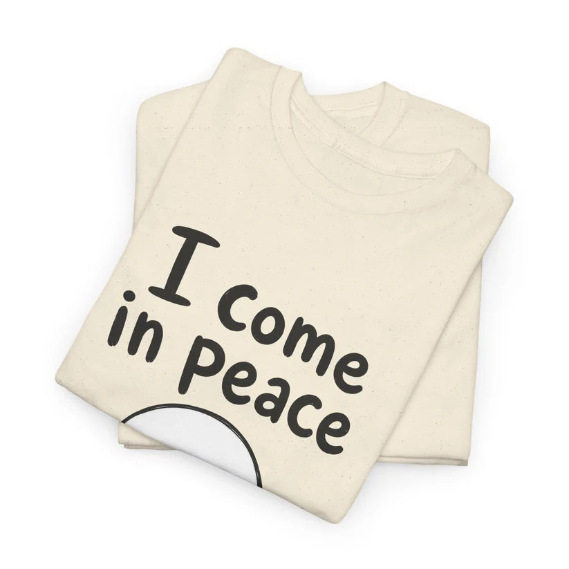 Funny Alien Graphic Cotton T-Shirt/Sweatshirt/Hoodie – "I Come in Peace" & "I'm Peace" Cartoon Unisex Tee