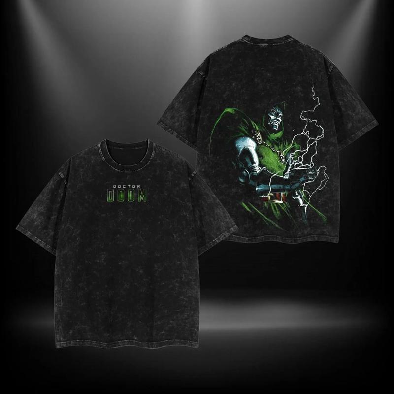 Doctor Doom Vintage Washed Graphic Tee – Oversized Double-Sided Comic T-Shirt/Sweatshirt/Hoodie