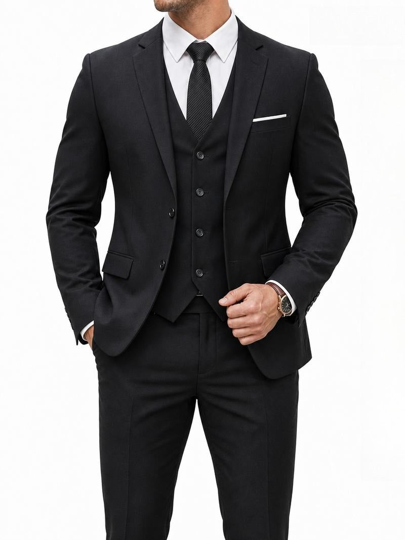 Men's Classic 3-Piece Suit Set – Slim Fit Blazer, Vest & Dress Pants for Weddings & Business（Tie Not Included）