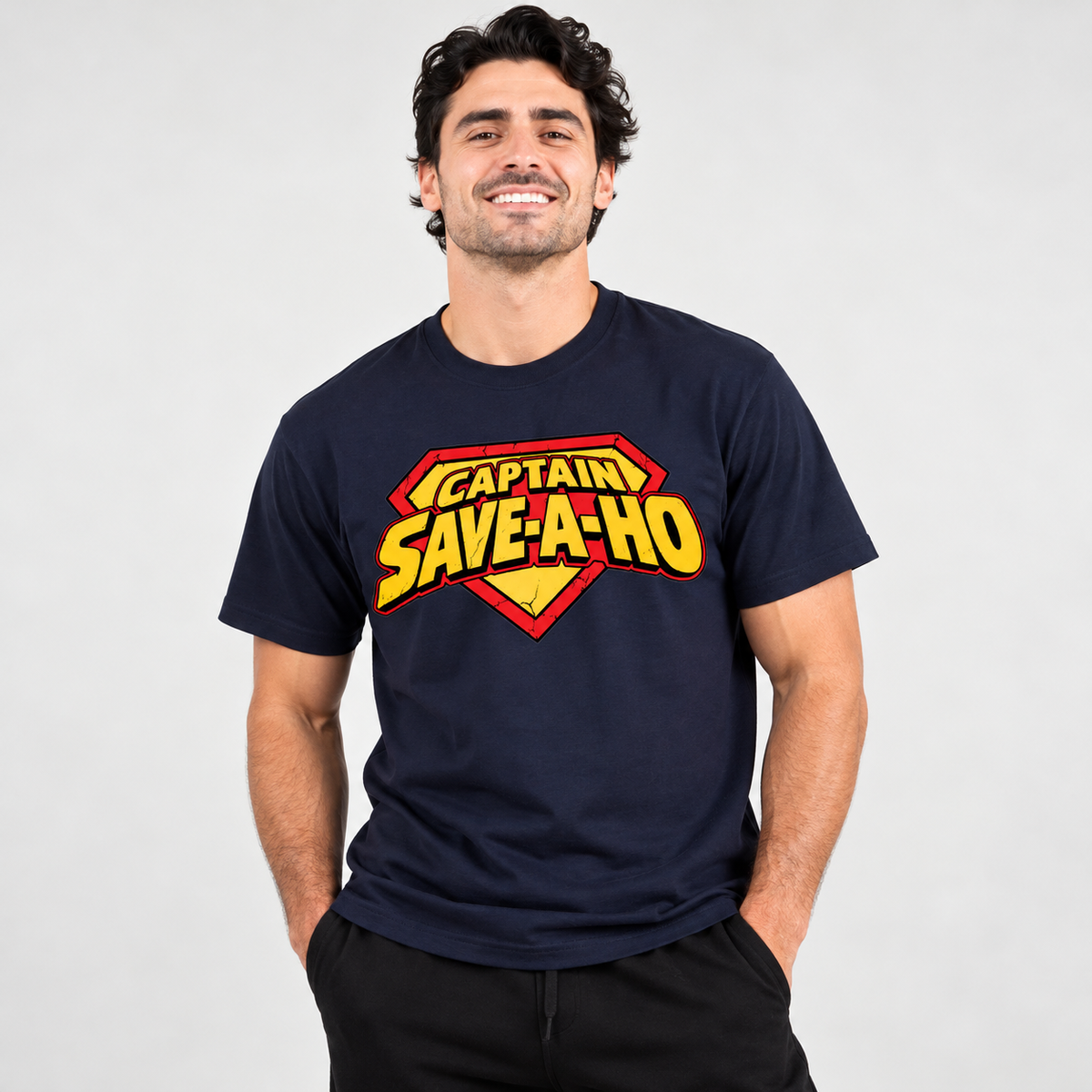 Captain Save-A-Ho Funny Graphic T-Shirt/Sweatshirt/Hoodie – Retro Superhero Parody Tee