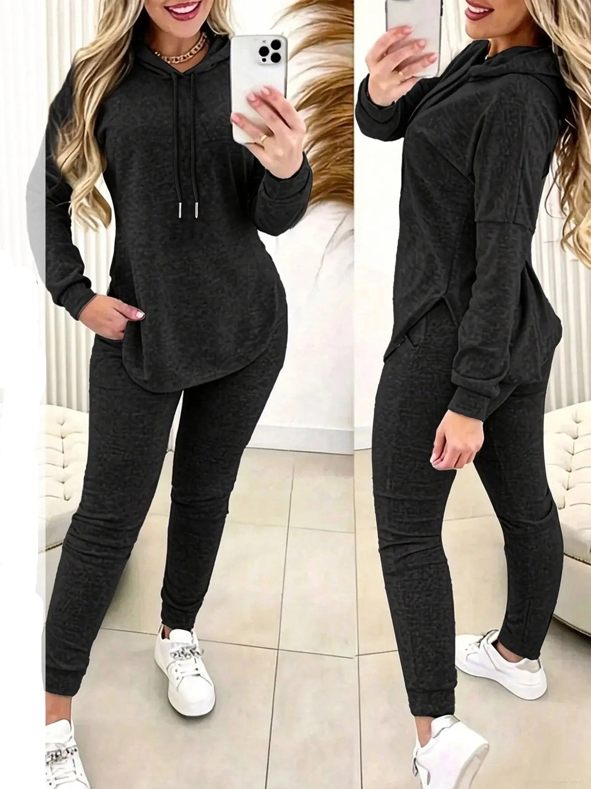 Women's 2-Piece Hooded Lounge Set – Long Sleeve Pullover Hoodie & Slim Jogger Pants Casual Matching Outfit
