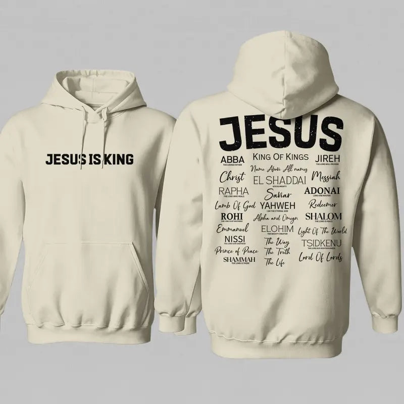 Jesus Is King T-Shirt/Sweatshirt/Hoodie – Names of God Christian Vintage Washed Front & Back Graphic Tee