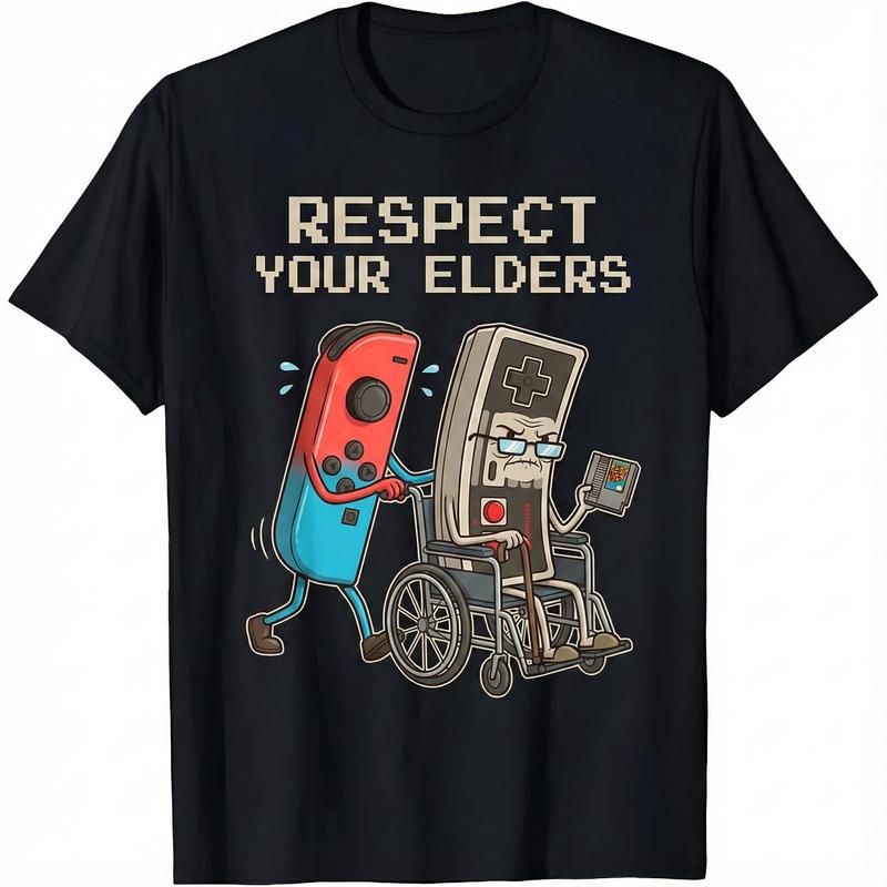 Funny Retro Gamer Graphic T-Shirt Soft Cotton Tee Vintage Console Old School Gaming Lover Gift Unique Humor Design for Men Women