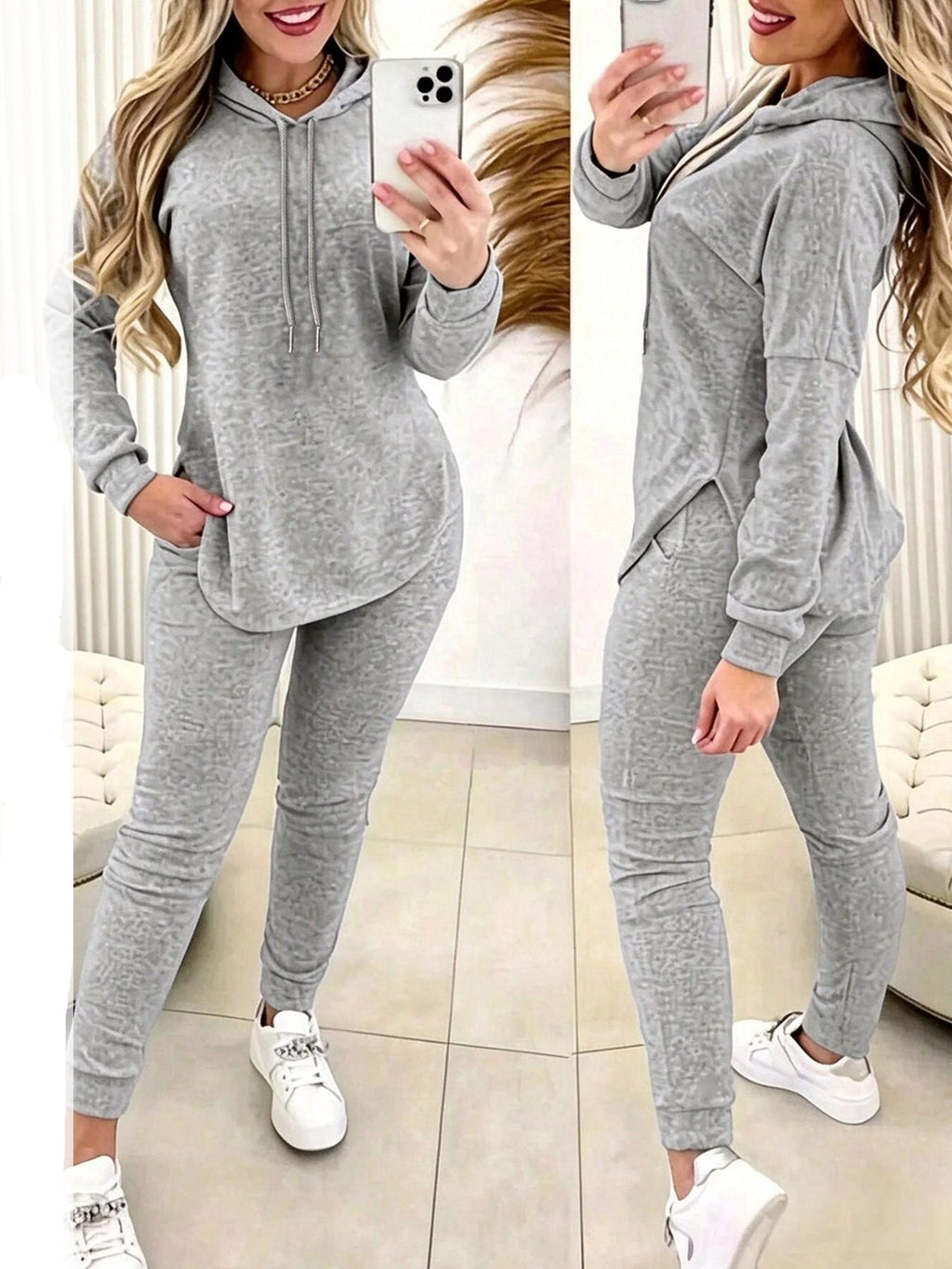 Women's 2-Piece Hooded Lounge Set – Long Sleeve Pullover Hoodie & Slim Jogger Pants Casual Matching Outfit