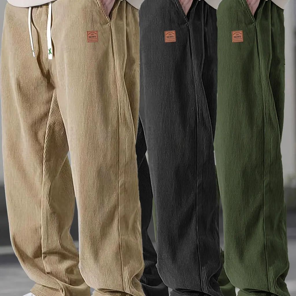 Men’s 3-Pack Corduroy Pants – Loose Fit Drawstring Casual Straight Leg Trousers
