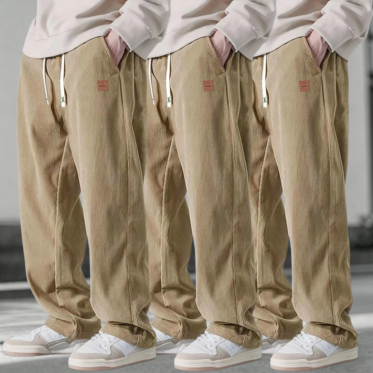 Men’s 3-Pack Corduroy Pants – Loose Fit Drawstring Casual Straight Leg Trousers