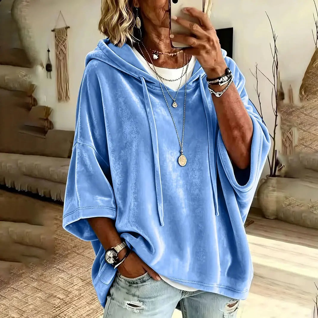 Women’s Relaxed Oversized Hoodie – 3/4 Sleeve Soft Pullover Top with Drawstring Hood