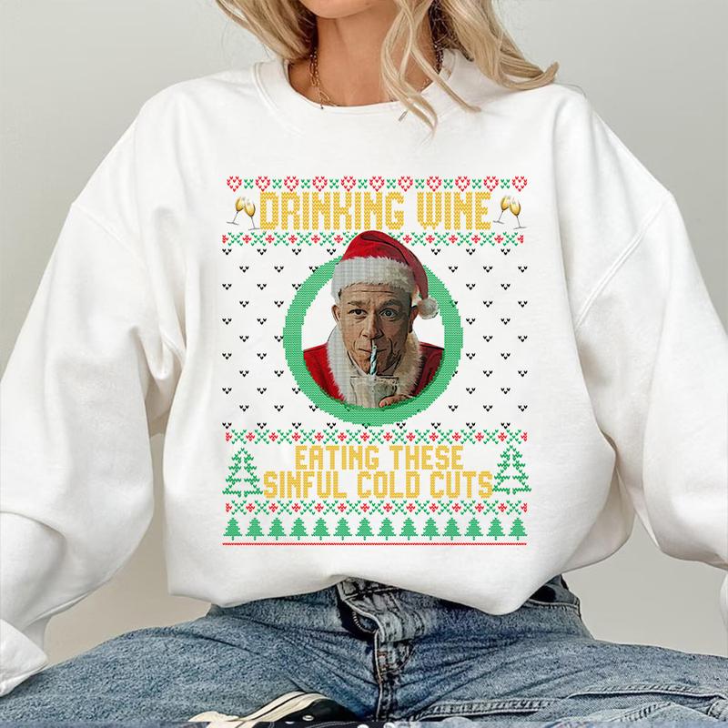 Charlie Hunnam Ed Gein Ugly Christmas Sweatshirt, Drinking Wine Eating These Sinful Cold Cuts Xmas Sweater, Ed Gein Monster Shirt