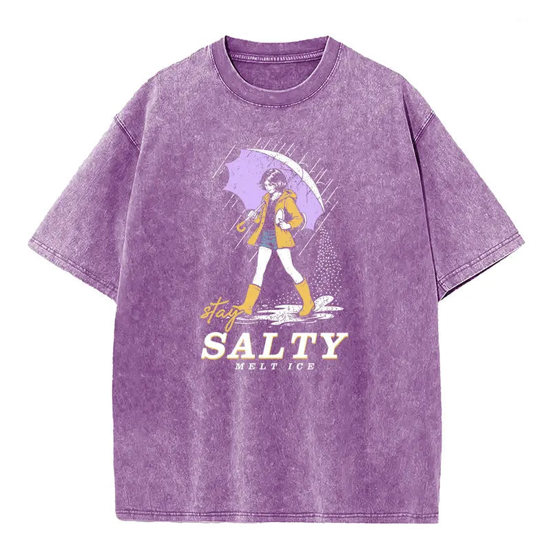 Stay Salty Vintage Wash Tee  – Oversized Coastal Girl Shirt