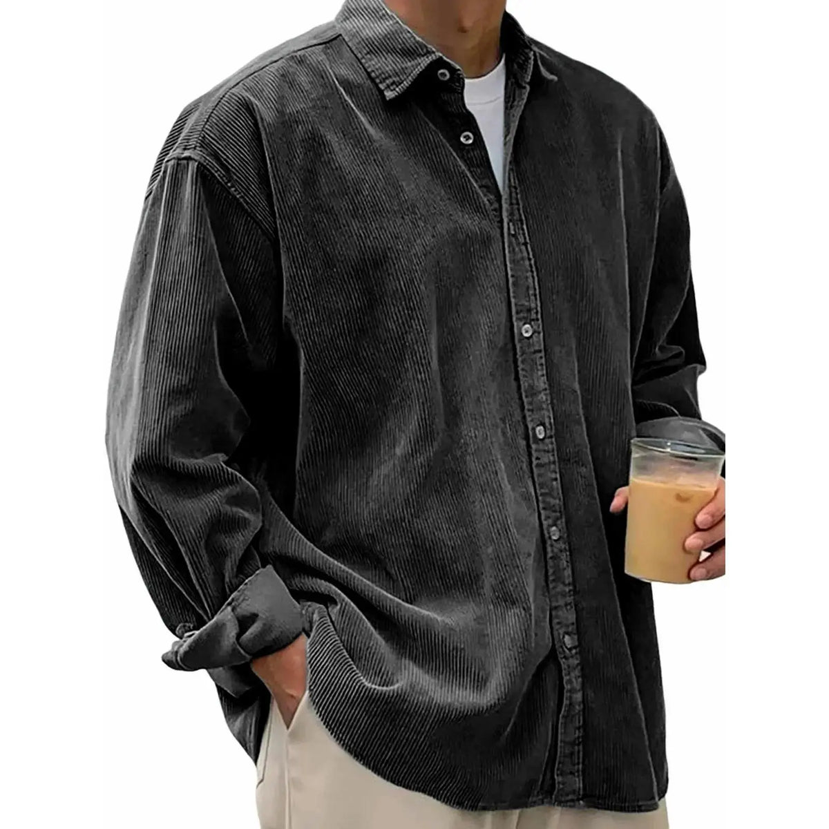 Men’s Corduroy Button-Down Shirt – Relaxed Fit Long Sleeve Casual Overshirt