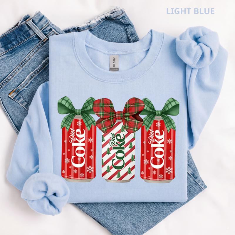 Christmas Soda Bow Sweatshirt/Hoodie/T-Shirt – Cute Plaid Ribbon Holiday Graphic Crewneck