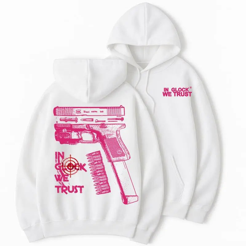 In Glock We Trust Graphic Hoodie/Sweatshirt/T-shirt – Bold Firearm Blueprint Print Pullover, Casual Streetwear Sweatshirt