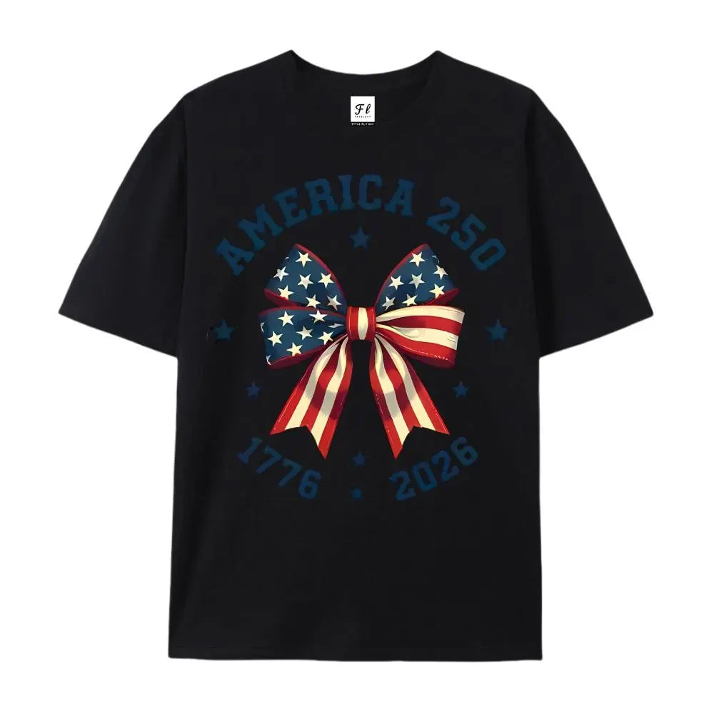 America 250 Bow T-Shirt/Sweatshirt/Hoodie 🇺🇸 – Patriotic Coquette Graphic Tee