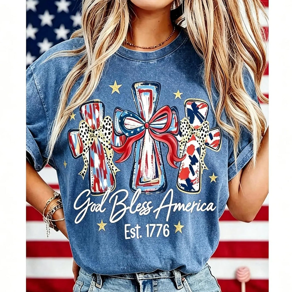 God Bless America Cross Graphic Tee 🇺🇸✝️