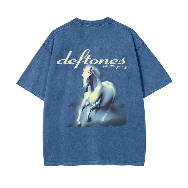 Rockv with WHITE PONY Washed Tee - Unisex  90s Limited Washed T-Shirt/Sweatshirt/Hoodie
