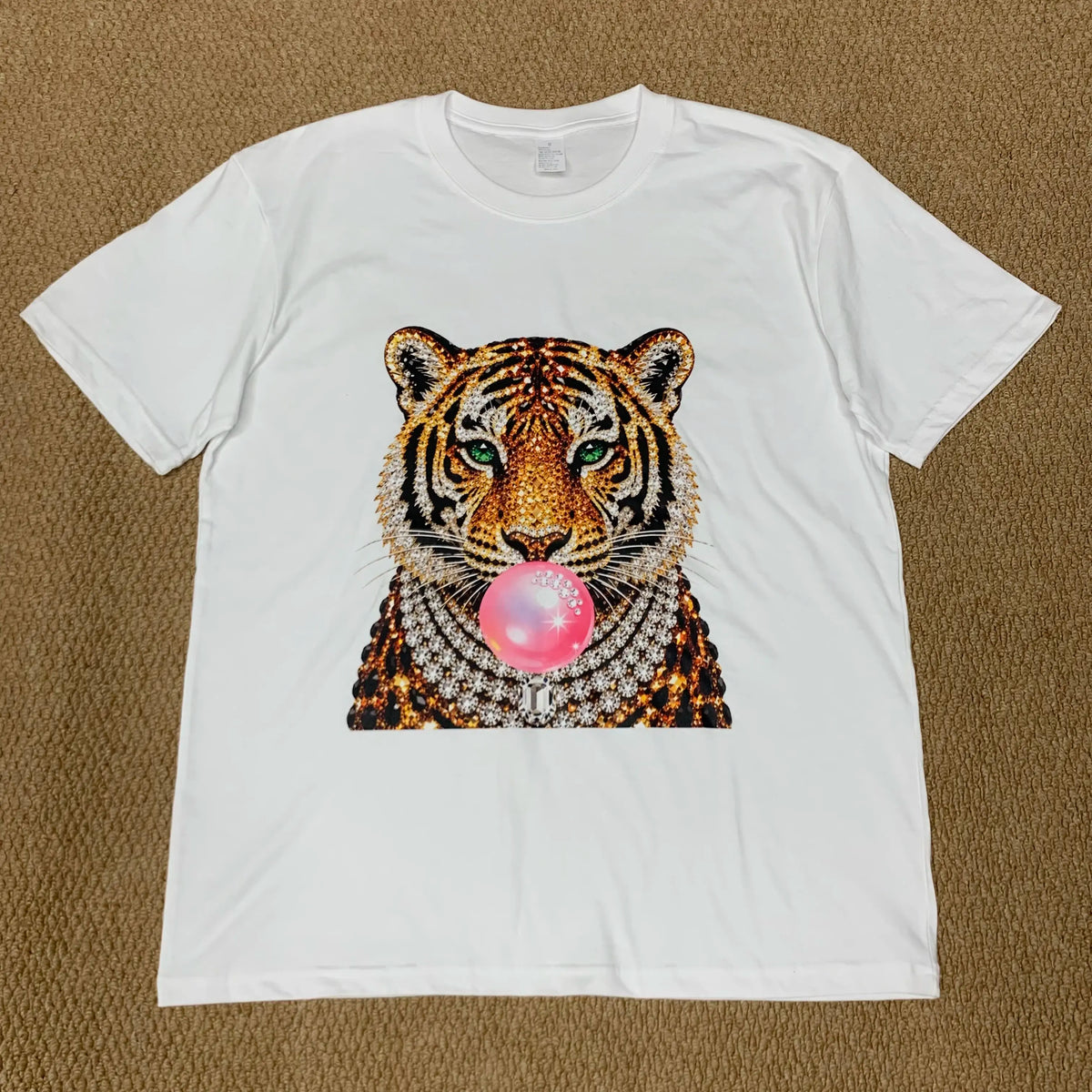 Glam Tiger Bubble Gum T-Shirt/Sweatshirt/Hoodie – Rhinestone Style Animal Graphic Tee, Y2K Streetwear Top