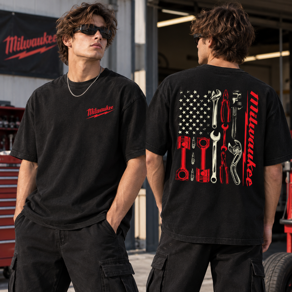 Men’s Mechanic Tools Graphic T-Shirt/Sweatshirt/Hoodie – American Flag Front & Back Workwear Tee
