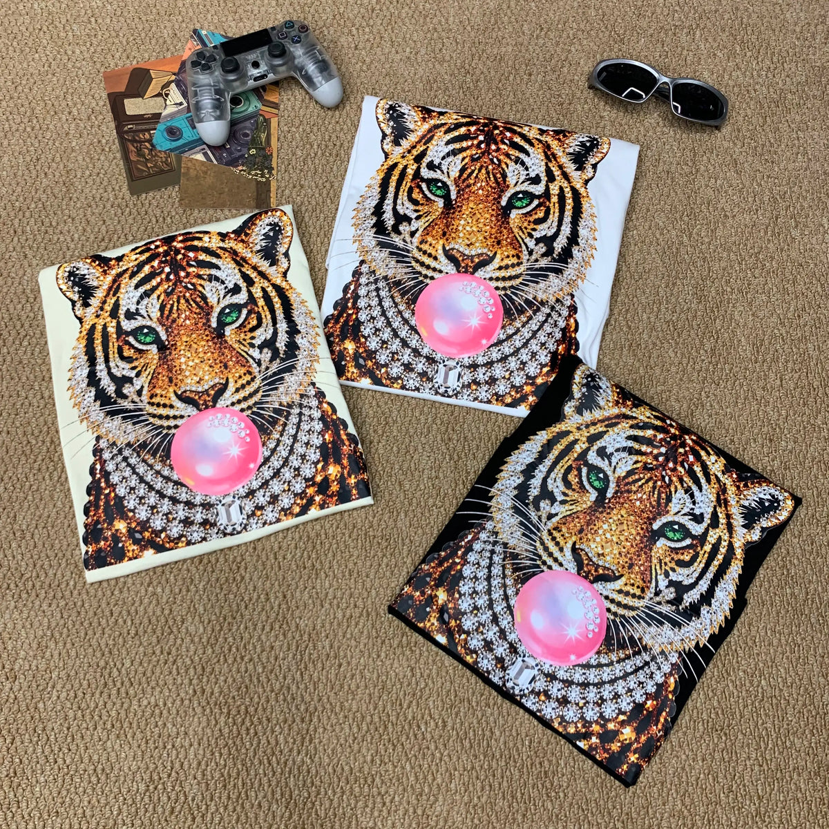 Glam Tiger Bubble Gum T-Shirt/Sweatshirt/Hoodie – Rhinestone Style Animal Graphic Tee, Y2K Streetwear Top