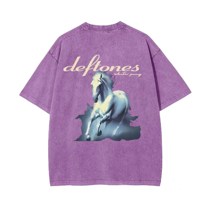 Rockv with WHITE PONY Washed Tee - Unisex  90s Limited Washed T-Shirt/Sweatshirt/Hoodie