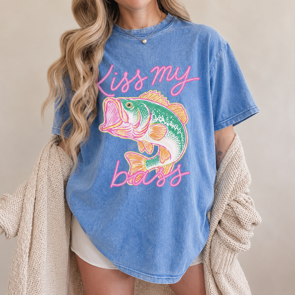 BojjiCo Kiss My Bass Fish T-Shirt/Sweatshirt/Hoodie - Cute Preppy Lake Life Outfit Sassy Fishing Gift for Her