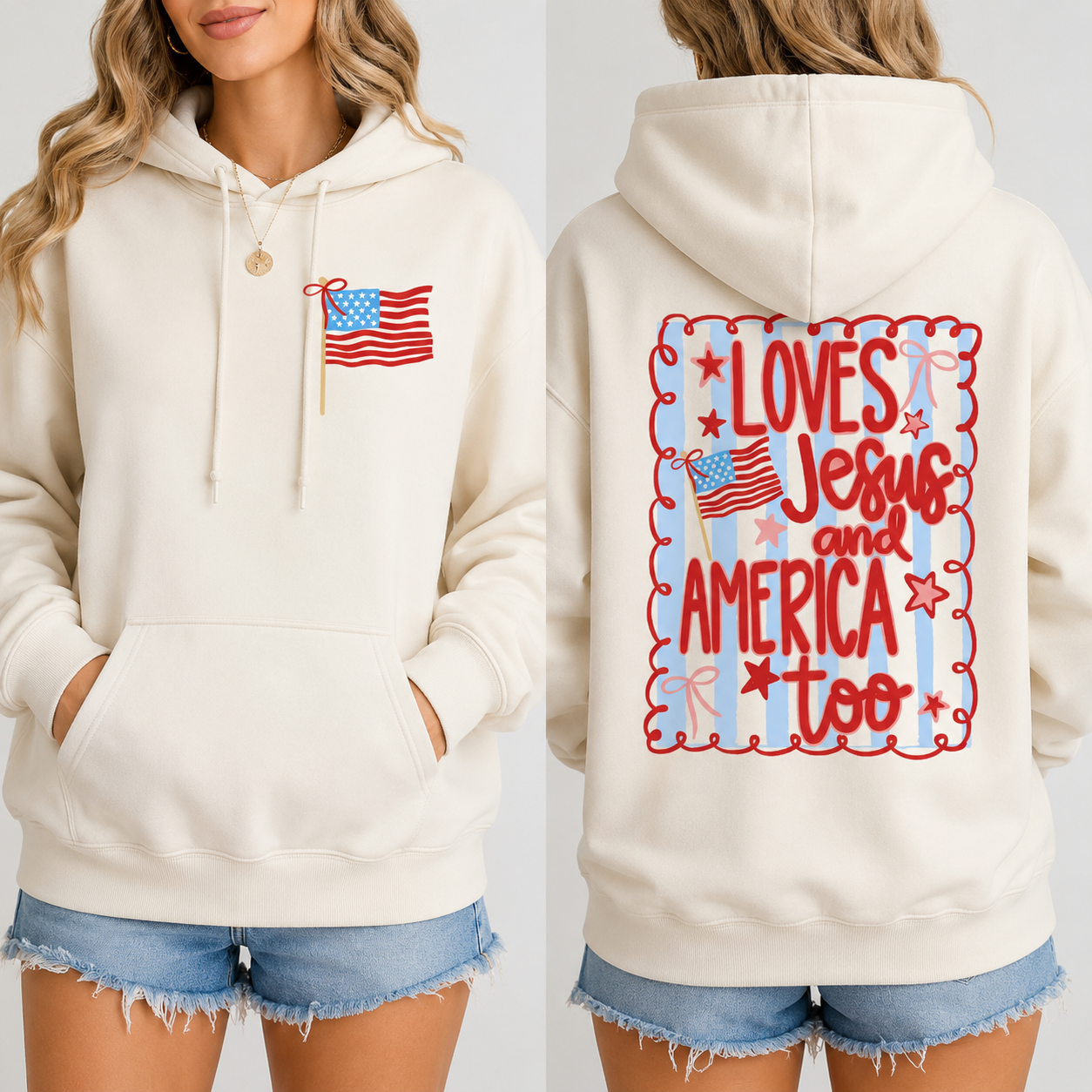 Loves Jesus & America Too – Patriotic Graphic Tee/Sweatshirt/Hoodie