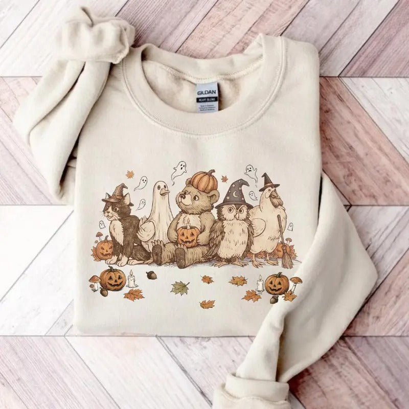 Cute Woodland Animals Halloween Shirt/Sweatshirt/Hoodie – Vintage Pumpkin & Ghost Fall Graphic Tee