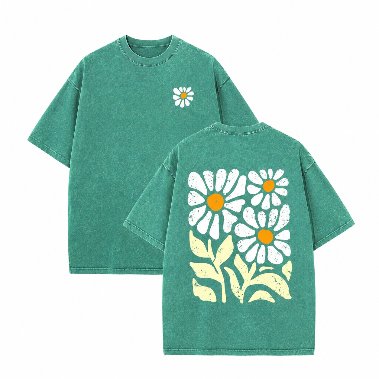 Vintage Daisy Graphic T-Shirt/Sweatshirt/Hoodie – Washed Cotton Front & Back Floral Tee