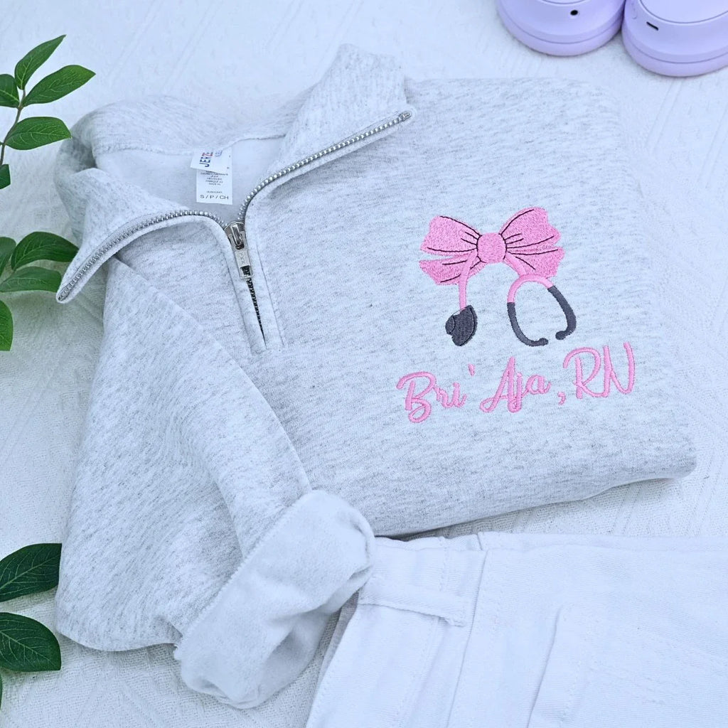 Custom Nurse Coquette Bow Stethoscope Shirt, Sweatshirt or Hoodie, Embroidered Gift for Nurse