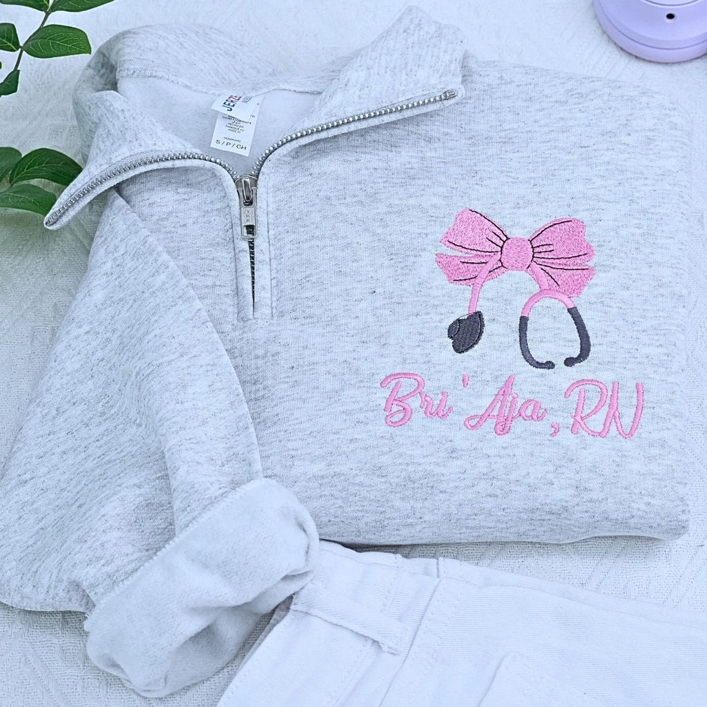 Custom Nurse Coquette Bow Stethoscope Shirt, Sweatshirt or Hoodie, Embroidered Gift for Nurse