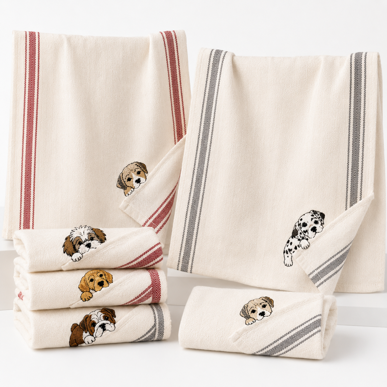 Customizable Puppy Hand Towel – Personalized Dog Name Embroidered Kitchen Tea Towel Gift for Dog Lovers