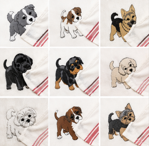 Customizable Puppy Hand Towel – Personalized Dog Name Embroidered Kitchen Tea Towel Gift for Dog Lovers