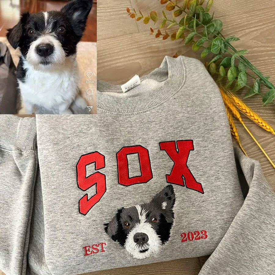 Personalized Embroidered Sweatshirt with Pet Portraits and Names