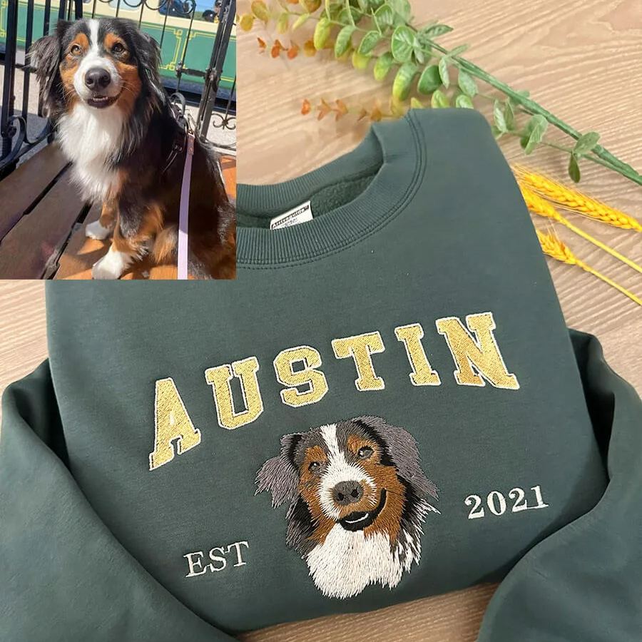 Personalized Embroidered Sweatshirt with Pet Portraits and Names