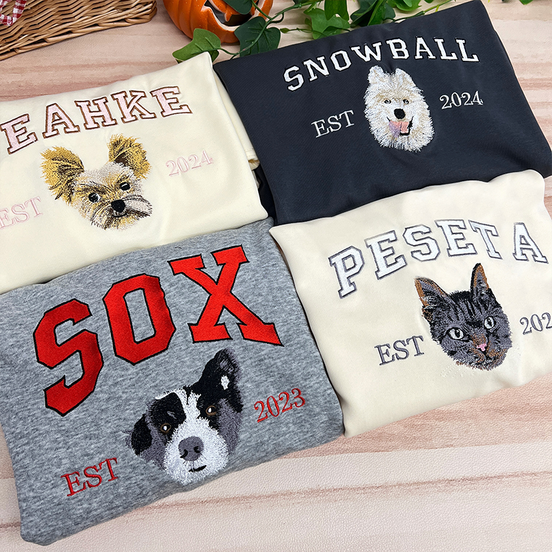 Personalized Embroidered Sweatshirt with Pet Portraits and Names
