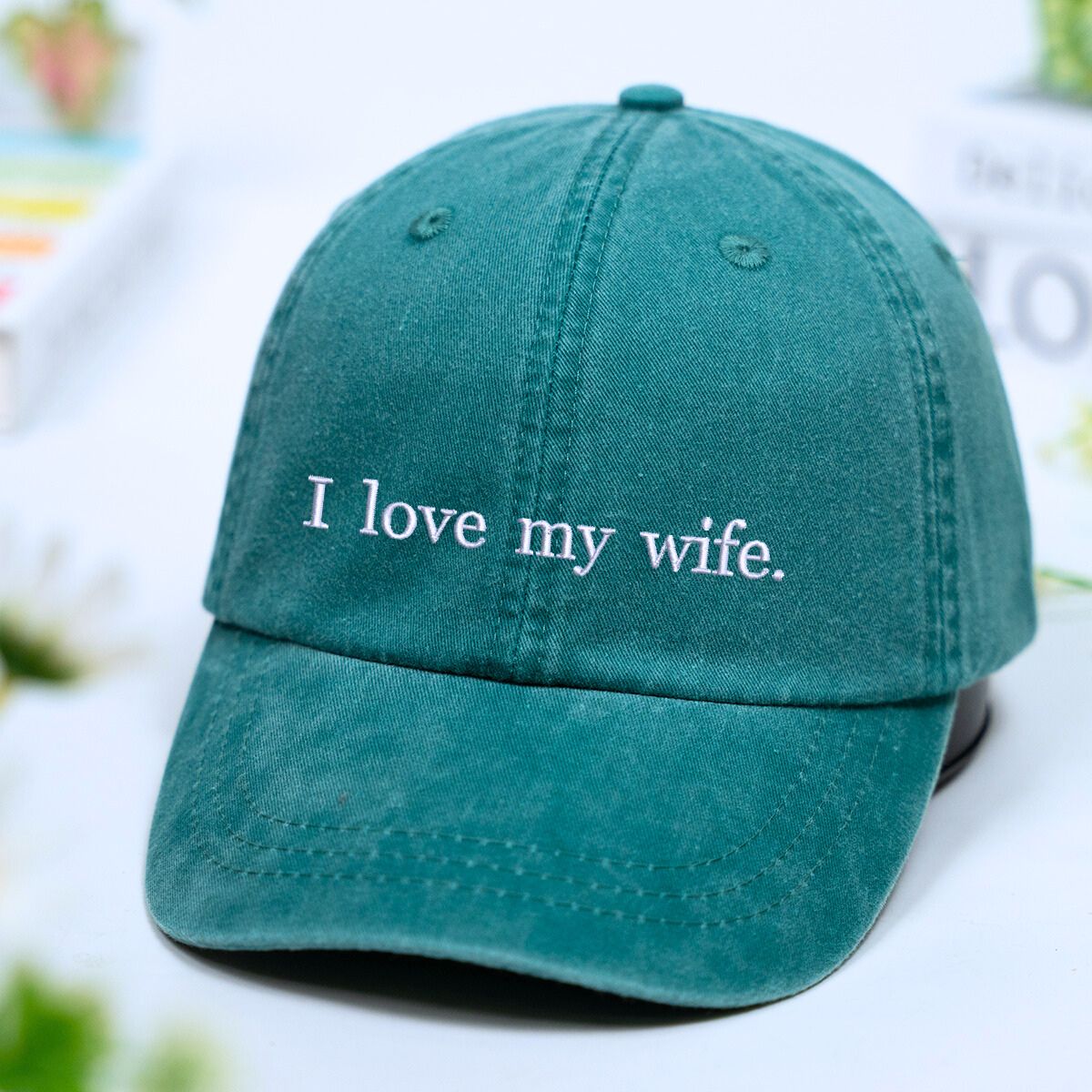 Custom I Love My Wife Dyed Hat, Embroidered Gift for Husband, Funny Hat