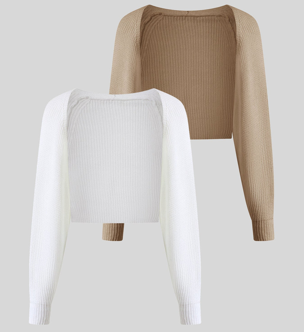 Women's Cropped Knit Bolero Cardigan – Long Sleeve Open Front Shrug, Minimalist Layering Top