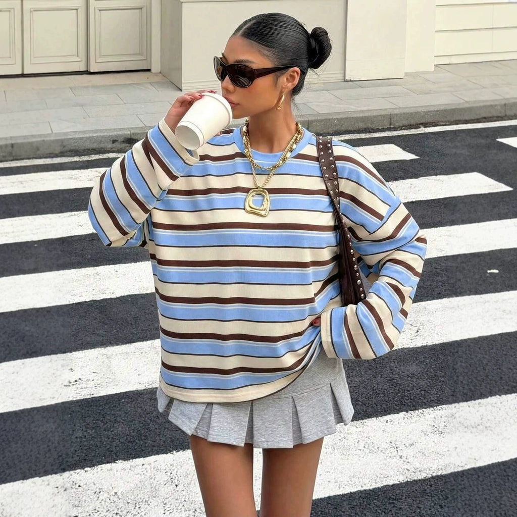 Retro Striped Long Sleeve Top – Women's Relaxed Everyday Tee
